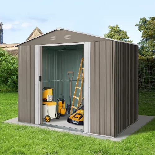 Riwall PRO RMSA 6x8 fém kerti tároló 2,4x1,7 m, nyeregtetős, zárható, barna