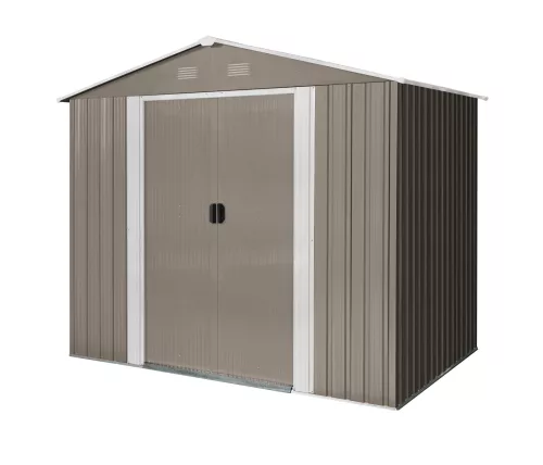 Riwall PRO RMSA 6x8 fém kerti tároló 2,4x1,7 m, nyeregtetős, zárható, barna