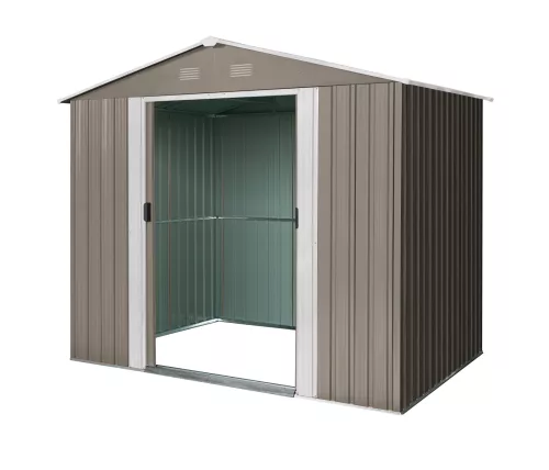 Riwall PRO RMSA 6x8 fém kerti tároló 2,4x1,7 m, nyeregtetős, zárható, barna