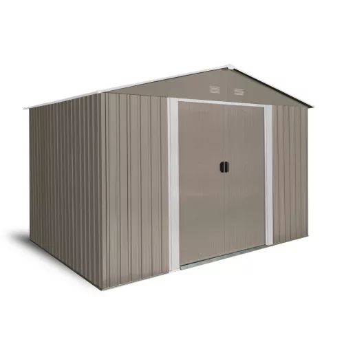 Riwall PRO RMSA 8x10 fém kerti tároló 3x2,4 m, nyeregtetős, zárható, barna