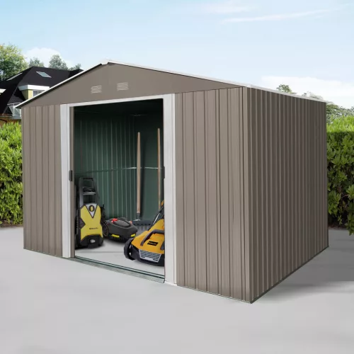 Riwall PRO RMSA 8x10 fém kerti tároló 3x2,4 m, nyeregtetős, zárható, barna