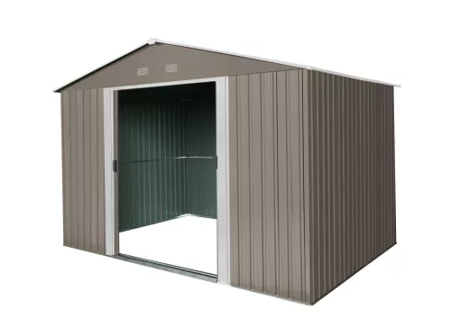 Riwall PRO RMSA 8x10 fém kerti tároló 3x2,4 m, nyeregtetős, zárható, barna