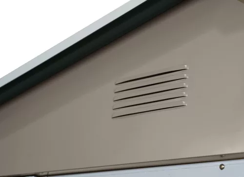 Riwall PRO RMSA 8x10 fém kerti tároló 3x2,4 m, nyeregtetős, zárható, barna