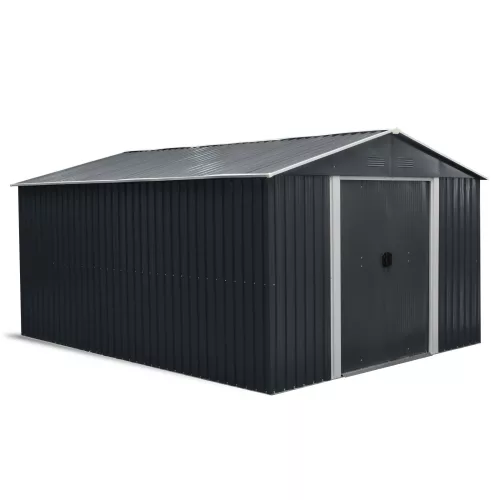 Riwall PRO RMSA 12x10 fém kerti tároló 3x3,7 m, nyeregtetős, zárható, antracit