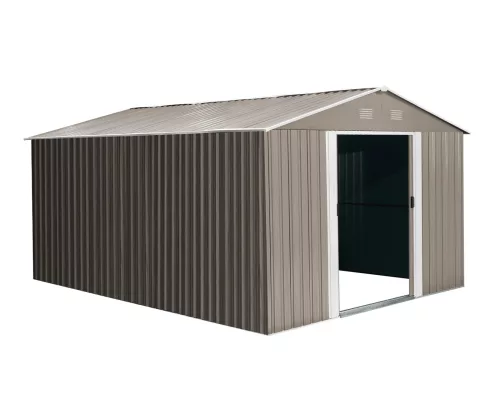 Riwall PRO RMSA 12x10 fém kerti tároló 3x3,7 m, nyeregtetős, zárható, barna
