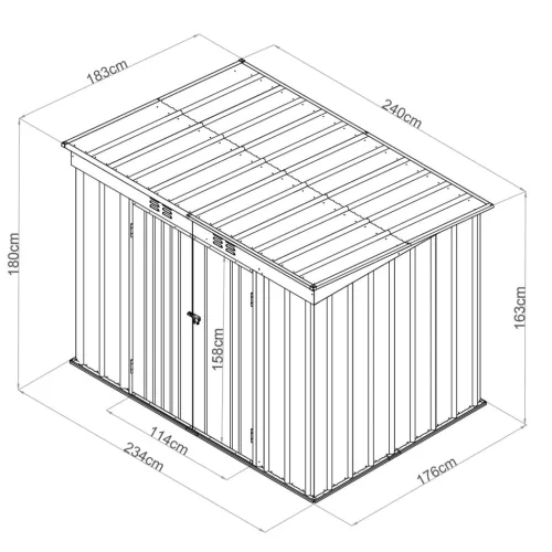 Riwall PRO RMSP 6x8 fém kerti tároló ház 240x183 cm, lapostetős, zárható, antracit
