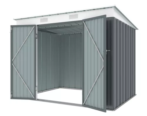 Riwall PRO RMSP 6x8 fém kerti tároló ház 240x183 cm, lapostetős, zárható, antracit