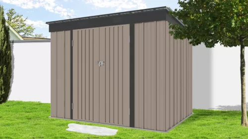 Riwall PRO RMSP 6x8 fém kerti tároló ház 240x183 cm, lapostetős, zárható, barna