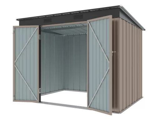 Riwall PRO RMSP 6x8 fém kerti tároló ház 240x183 cm, lapostetős, zárható, barna