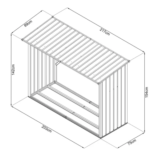 Riwall PRO RMWS 3x7 fém tűzifatároló 2x1,5 m, 2,2 m³, lejtős tetővel, antracit