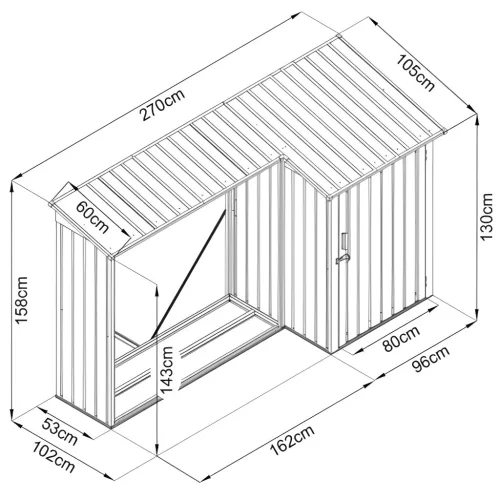 Riwall PRO RMWS 3x9 fém tűzifatároló fészerrel 2,7x1,6 m, zárható ajtóval, antracit