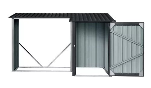 Riwall PRO RMWS 3x9 fém tűzifatároló fészerrel 2,7x1,6 m, zárható ajtóval, antracit
