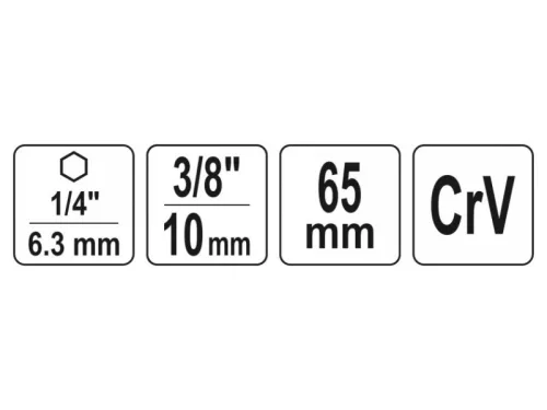 YATO Dugókulcs adapter 1/4" Hex -> 3/8" négyszög CrV