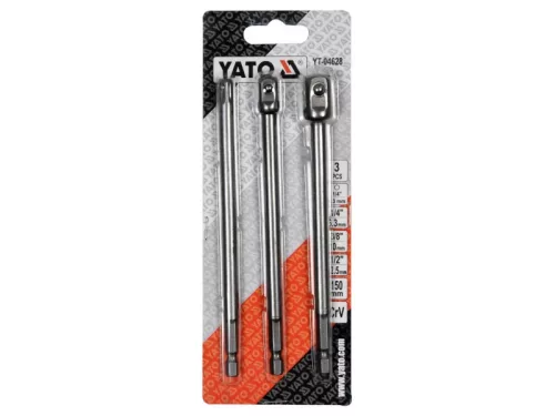 YATO Dugókulcs adapter készlet 3 részes 1/4" Hex -> 1/4", 3/8", 1/2" négyszög CrV