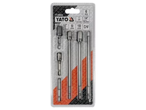 YATO Dugókulcs adapter készlet 6 részes 1/4" Hex -> 1/4", 3/8", 1/2" négyszög CrV