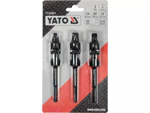 YATO Csuklós dugókulcs adapter készlet 3 részes 1/4" Hex -> 1/4" 3/8" 1/2" négyszög CrV