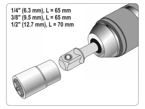 YATO Dugókulcs adapter készlet 3 részes 1/4" Hex -> 1/4", 3/8", 1/2" négyszög