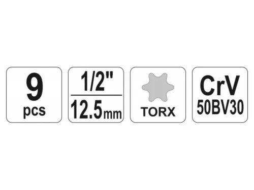 YATO Dugókulcs készlet 9 részes külső Torx 1/2" E10-E24 CrV