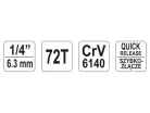 YATO Racsnis hajtószár 1/4" 155 mm 72T CrV