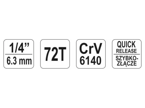 YATO Racsnis hajtószár 1/4" 155 mm 72T CrV