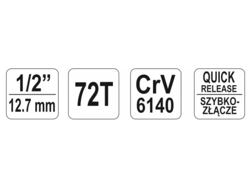 YATO Racsnis hajtószár 1/2" 255 mm 72T hajlított szár, lágy fogantyús CrV
