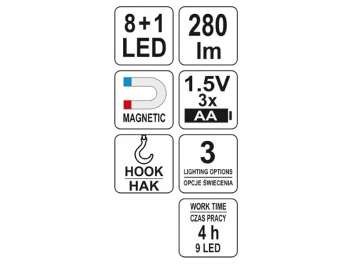 YATO Elemes LED lámpa 8+1 LED