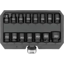   YATO Gépi dugókulcs készlet 1/2" 15 részes 10-27 mm 3/8" x 1/2" adapterrel