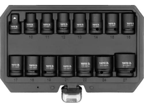 YATO Gépi dugókulcs készlet 1/2" 15 részes 10-27 mm 3/8" x 1/2" adapterrel