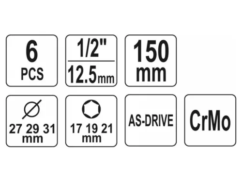 YATO Alufelni dugókulcs készlet 6 részes 1/2" 17/19/21 mm CrMo