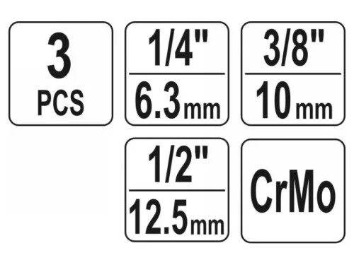 YATO Gépi csuklós csatlakozó készlet 3 részes 1/4 - 3/8 - 1/2"