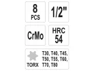 YATO Gépi hosszú bit dugókulcs készlet 8 részes Torx 1/2" T30-T80 CrMo