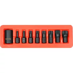   YATO Gépi spline bit készlet 9 részes 1/2" M6-M18 mm dugókulcs adapterrel