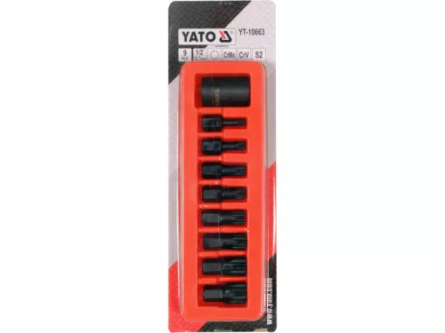YATO Gépi spline bit készlet 9 részes 1/2" M6-M18 mm dugókulcs adapterrel