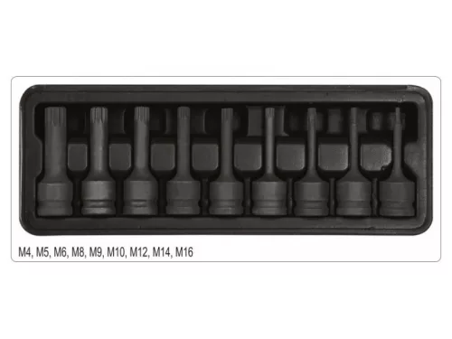 YATO Gépi hosszú bit dugókulcs készlet 9 részes Spline 1/2" M4-M16 CrMo