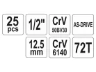 YATO Dugókulcs készlet 25 részes 1/2" 10-32 mm CrV