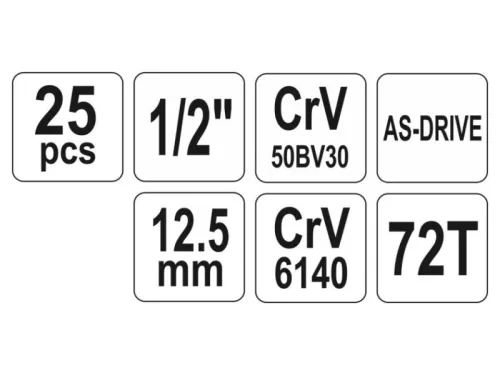 YATO Dugókulcs készlet 25 részes 1/2" 10-32 mm CrV