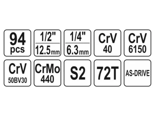 YATO Dugókulcs készlet 94 részes 1/4", 1/2" CrV