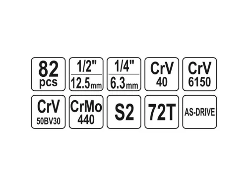 YATO Dugókulcs készlet 82 részes 1/4", 1/2" CrV