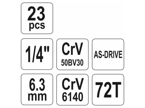 YATO Dugókulcs készlet 23 részes 1/4" 4-13 mm CrV