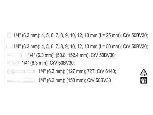 YATO Dugókulcs készlet 23 részes 1/4" 4-13 mm CrV