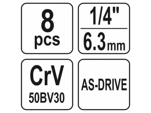 YATO Hosszú dugókulcs készlet 8 részes 1/4" 5,5-13 mm CrV
