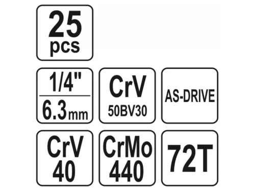 YATO Dugókulcs készlet 25 részes 1/4" 3,5-14 mm CrV