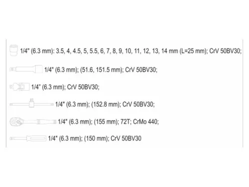 YATO Dugókulcs készlet 20 részes 1/4" 3,5-14 mm CrV