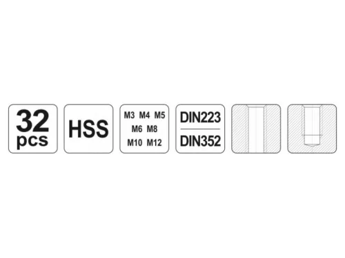 YATO Menetfúró és metsző készlet (kézi) 32 részes HSS M3-M12-ig
