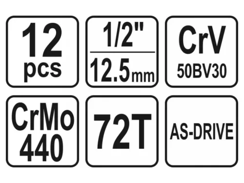 YATO Dugókulcs készlet 12 részes 1/2" 10-24 mm CrV
