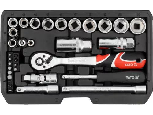 YATO Racsnis szerszámkészlet 34 részes 1/4" és 3/8"
