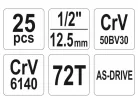 YATO Dugókulcs készlet 25 részes 1/2" 10-32 mm CrV