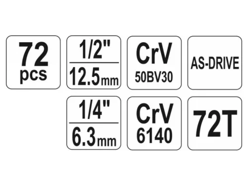 YATO Dugókulcs készlet 72 részes 1/4", 1/2" CrV