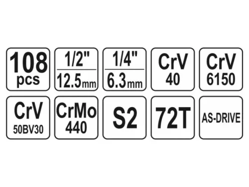 YATO Dugókulcs készlet 108 részes 1/4", 1/2" CrV
