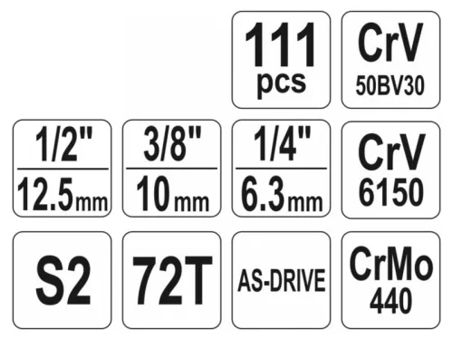 YATO Dugókulcs készlet 111 részes 1/4", 3/8", 1/2" CrV